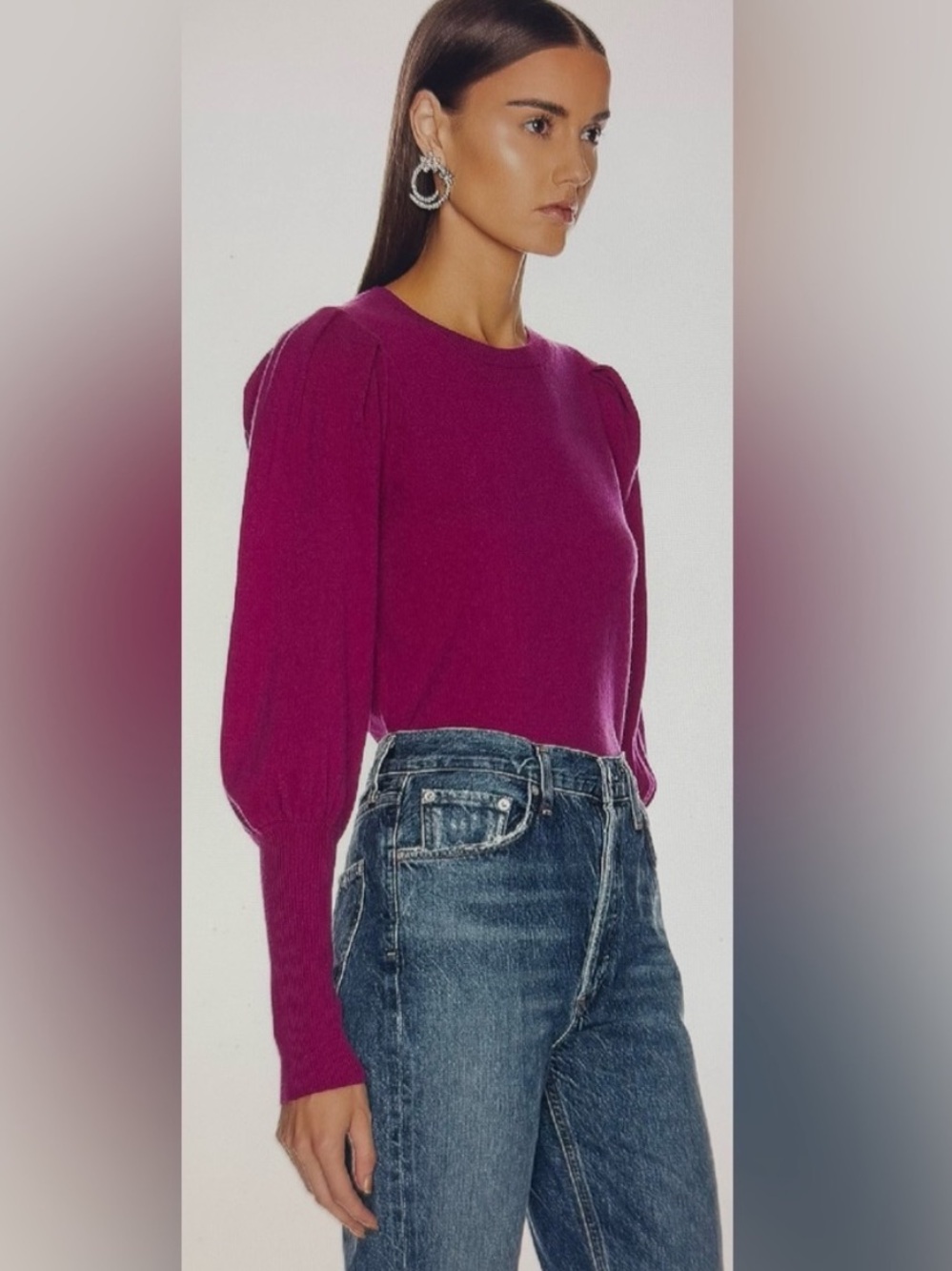 JONATHAN‎ SIMKHAI Cashmere Balloon Puff Sleeve Sweater Pink Magenta Fuchsia XS